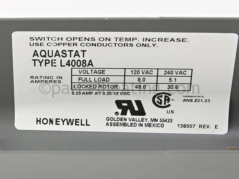 Raypak Auto Resetadjustible High Limit F Max - Part Number: 012546F