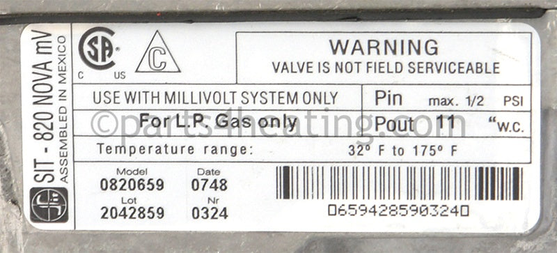 Pentair Gas Valve Pro Mv Sit/Us - Part Number: 471435